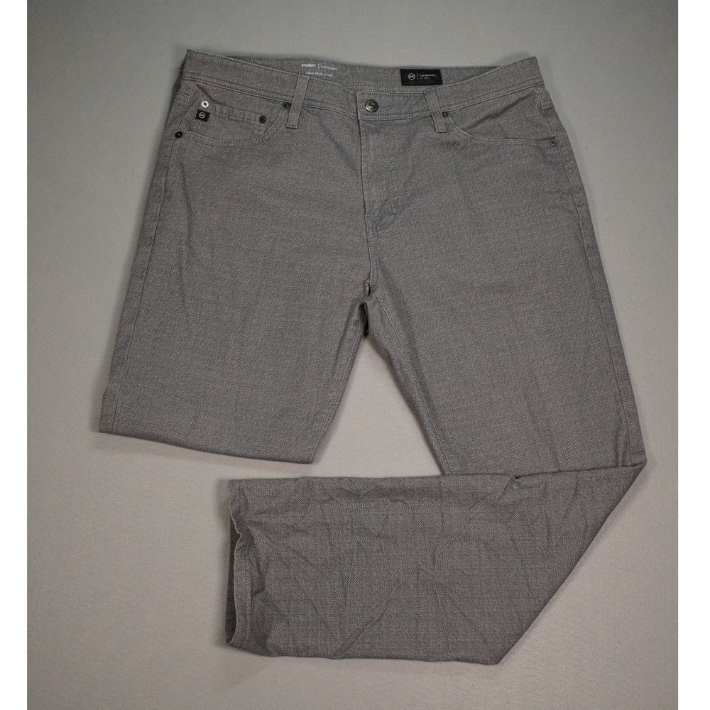 AG Adriano Goldschmied Everett Slim Straight Gray Herringbone Pants Men's 36x34